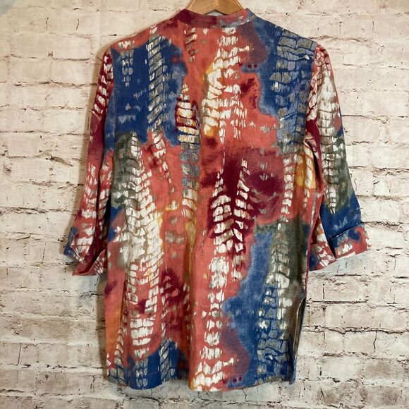 c.l.o.t.h.e.s. Tunic Top Womens Small Linen Watercolor Mandarin Collar Boho - Picture 3 of 13